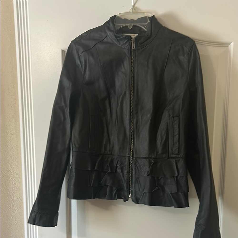 Boston Proper Black Leather Jacket Fitted Motorcycle Style